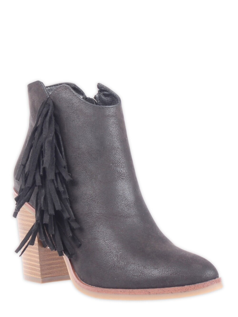 MIA Fringe Block Heel Ankle Boot - Black NWT